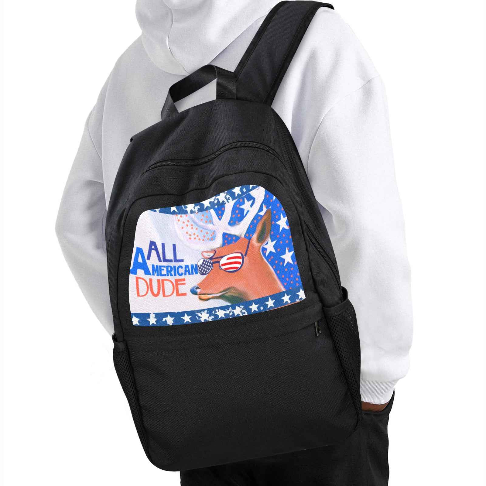 All American Dude with Deer Printed Casual Backpack | Upper Part Printing