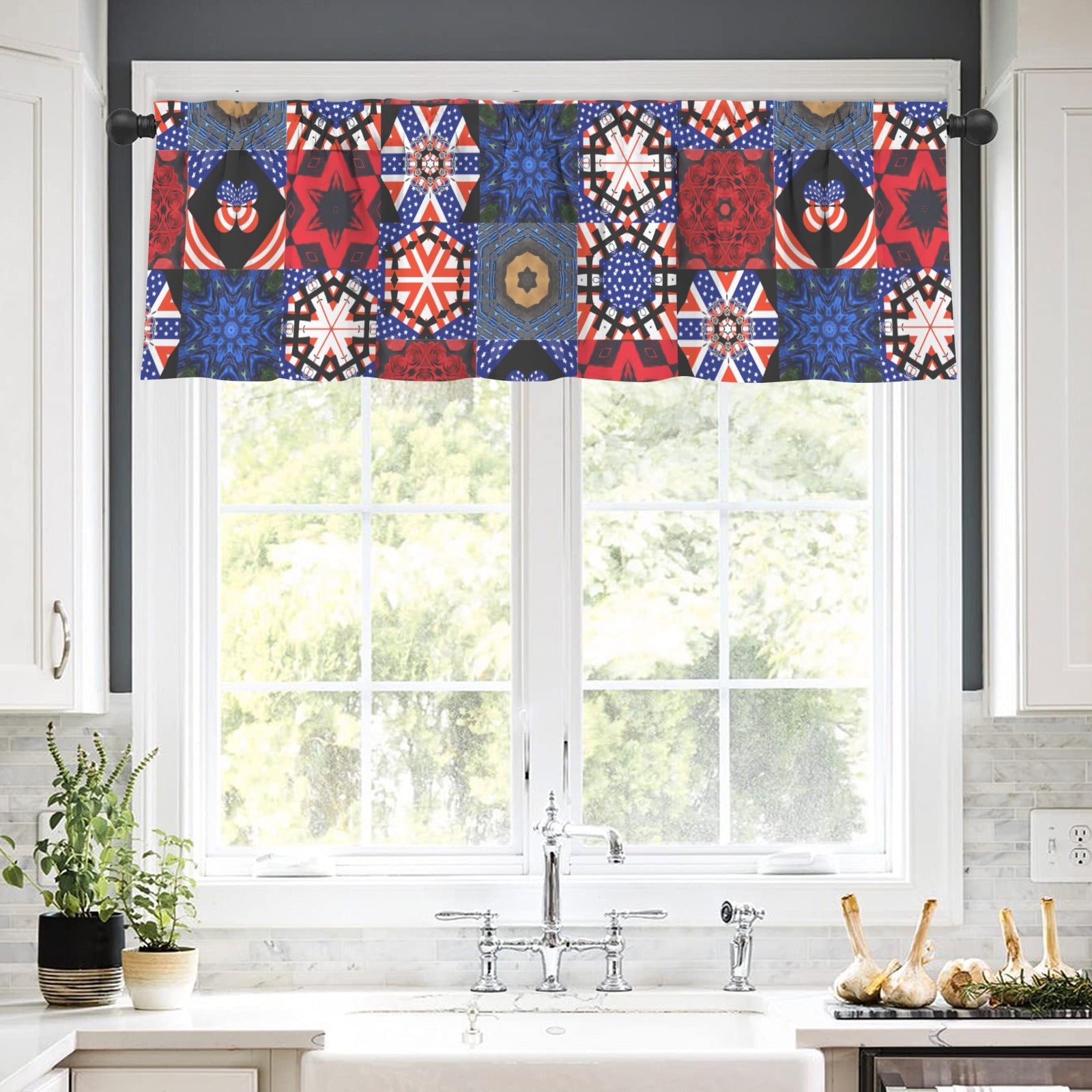 4th of July Pattern Short Window Valance Curtain 60" x 18"（Made in USA）