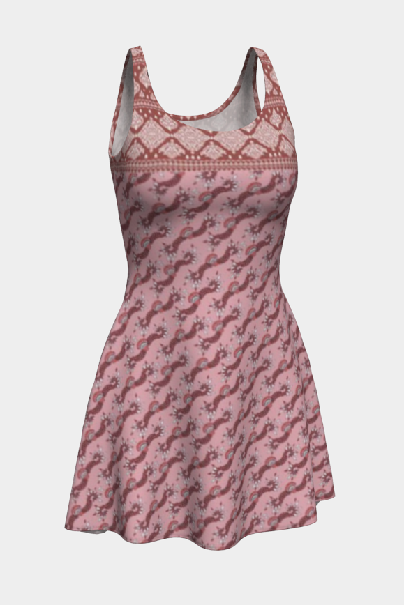 Red and Pink Design with Border Short Flare Dress