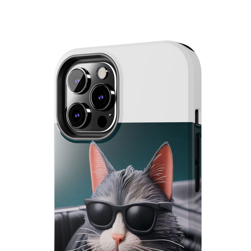 Cool Cat in Leather Jacket Driving Car Mobile Phone Case