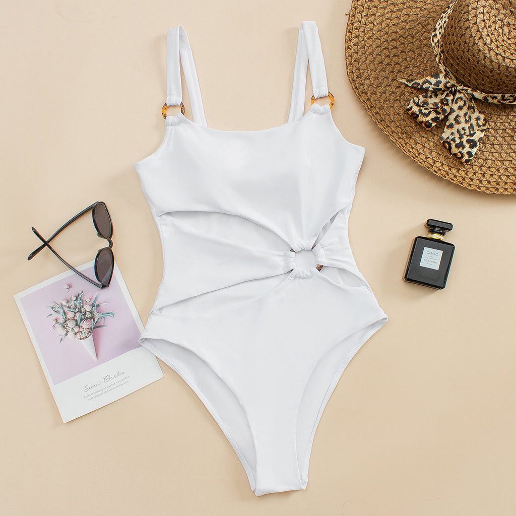 One Piece Swimsuit Female Solid Color Bikini