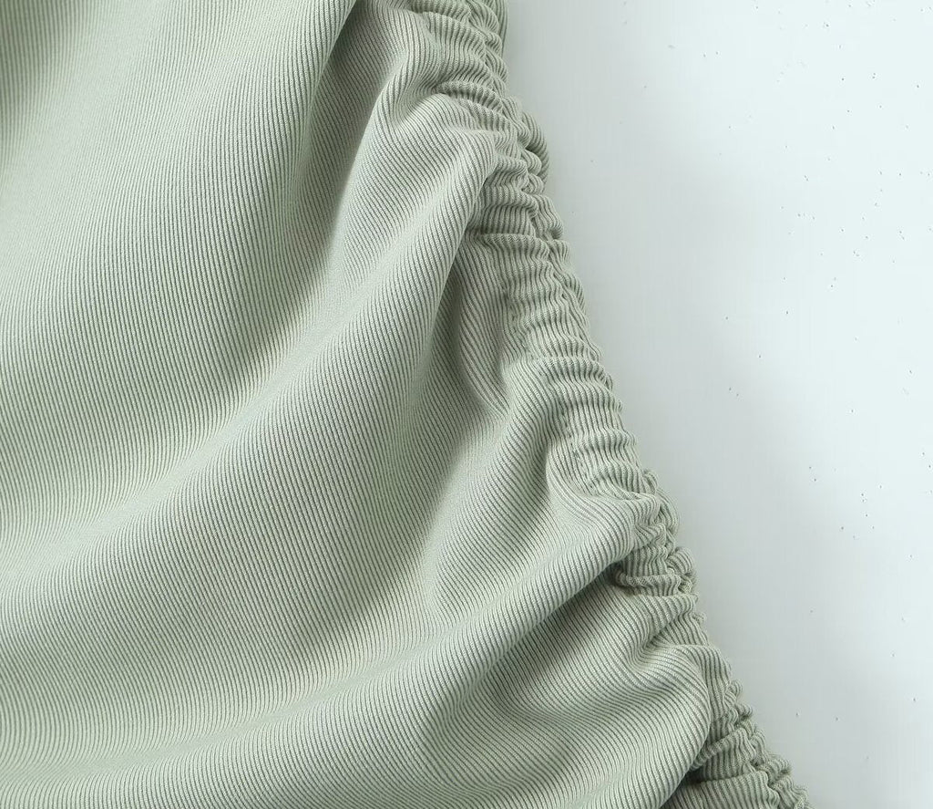 Summer Shoulder Asymmetric Sleeves Side Drawstring Bag Hip Dress Short Dress