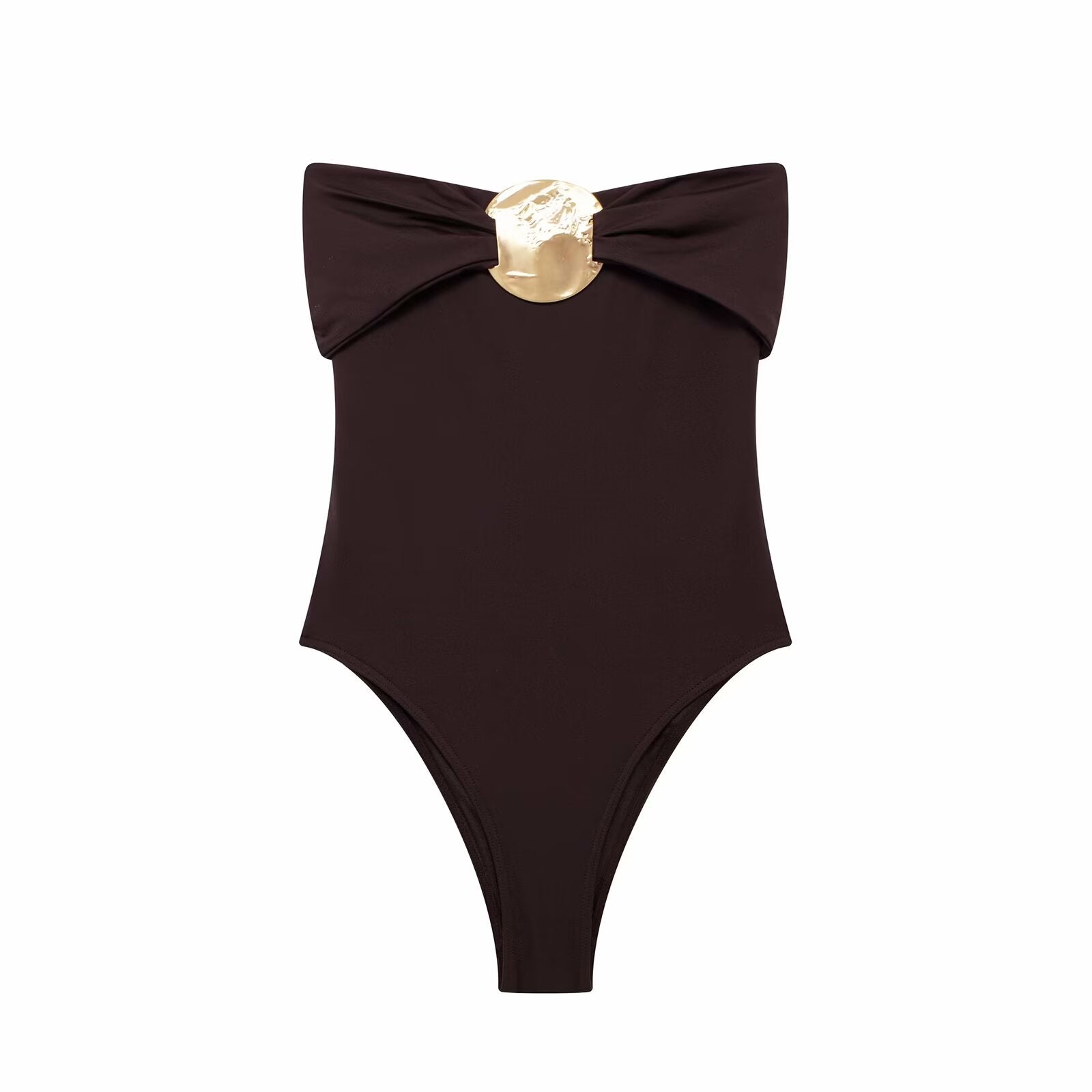 Summer Women Clothing Metal Decoration Off Neck Black Swimsuit