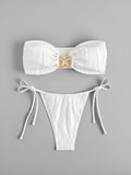 Bikini Sexy Bikini Solid Color Tube Top Split Swimsuit Lace up Swimwear