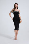 Women Nail Diamond One Line Shoulder Diamond Slim Slit Dress