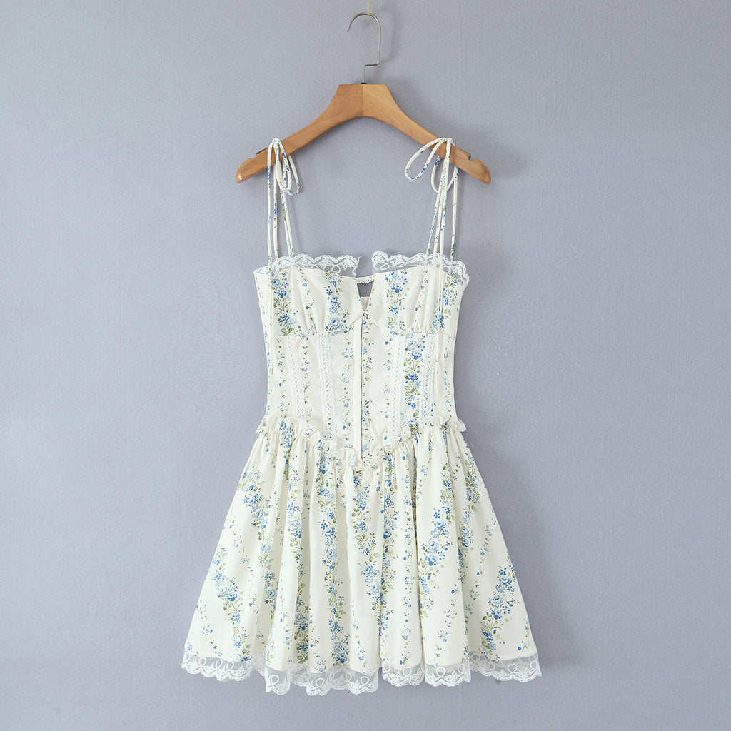 Women Clothing Sexy Sexy Lace Stitching Printing Waist Tight Dress