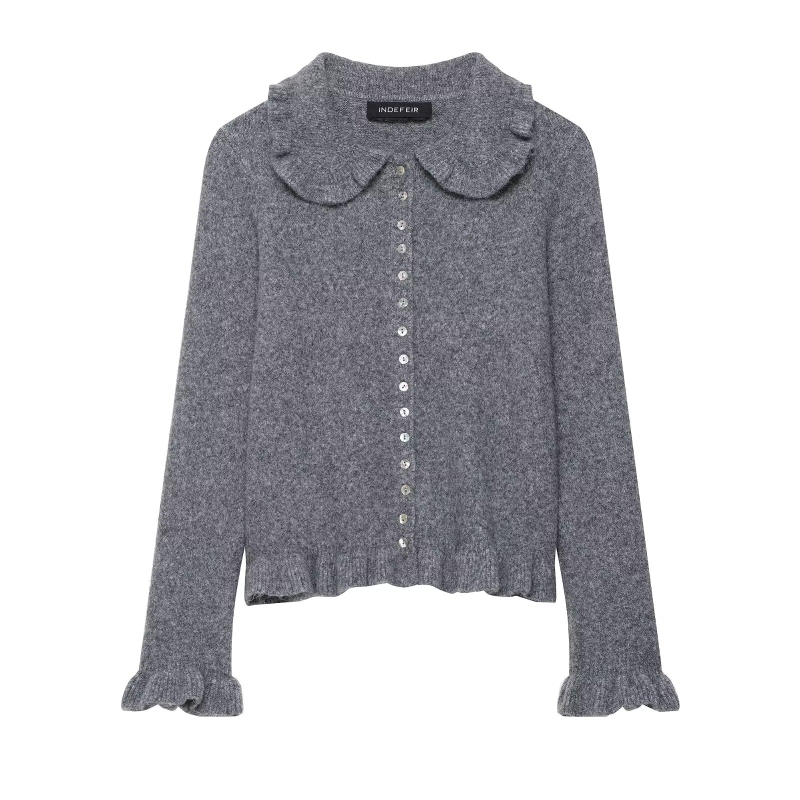 Early Autumn Women Clothing Commuting Solid Color Laminated Decoration Knitwear Coat