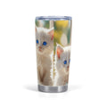 Cute White Kittens with Blue Eyes Stainless Steel 20oz Car Tumbler (Made in USA )