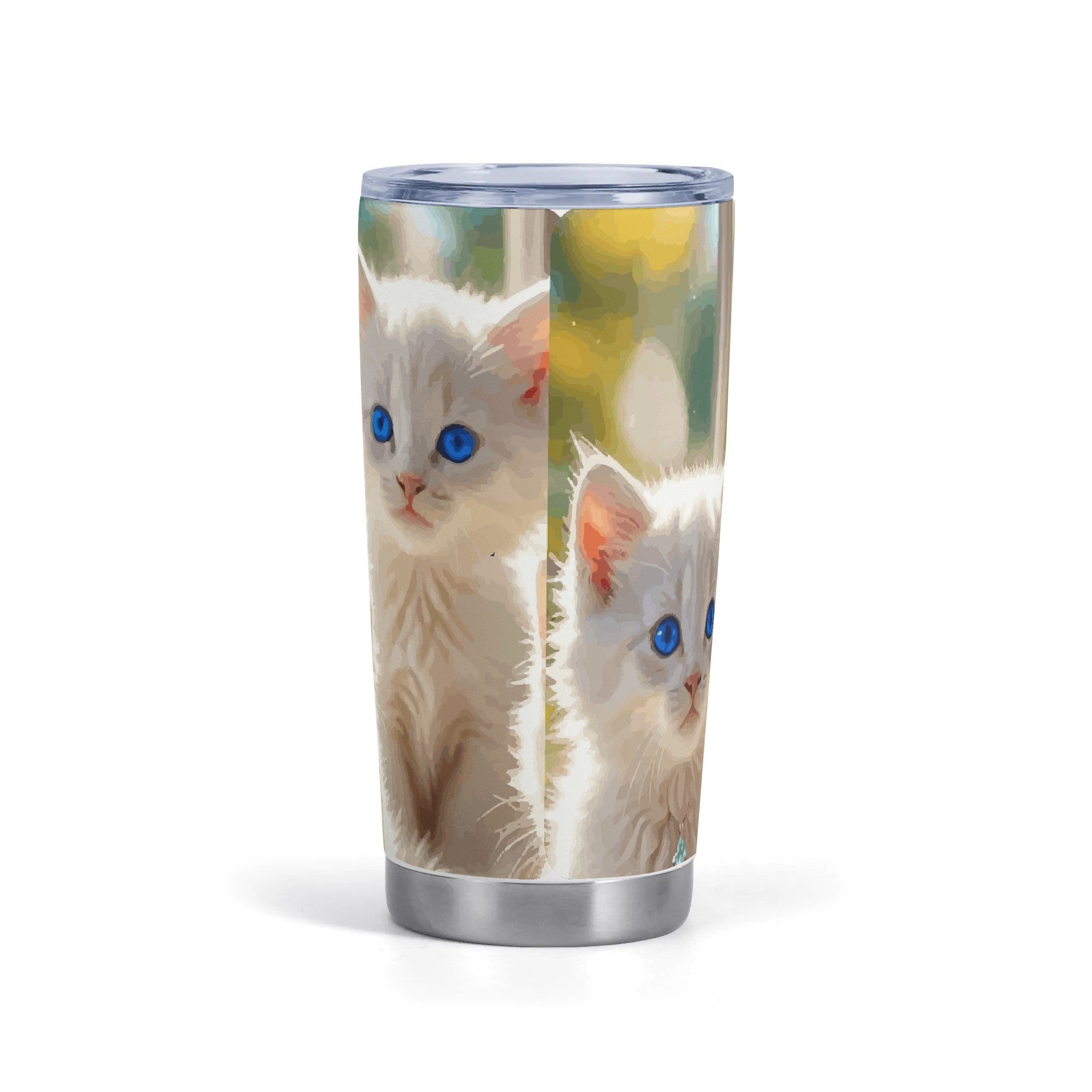 Cute White Kittens with Blue Eyes Stainless Steel 20oz Car Tumbler (Made in USA )