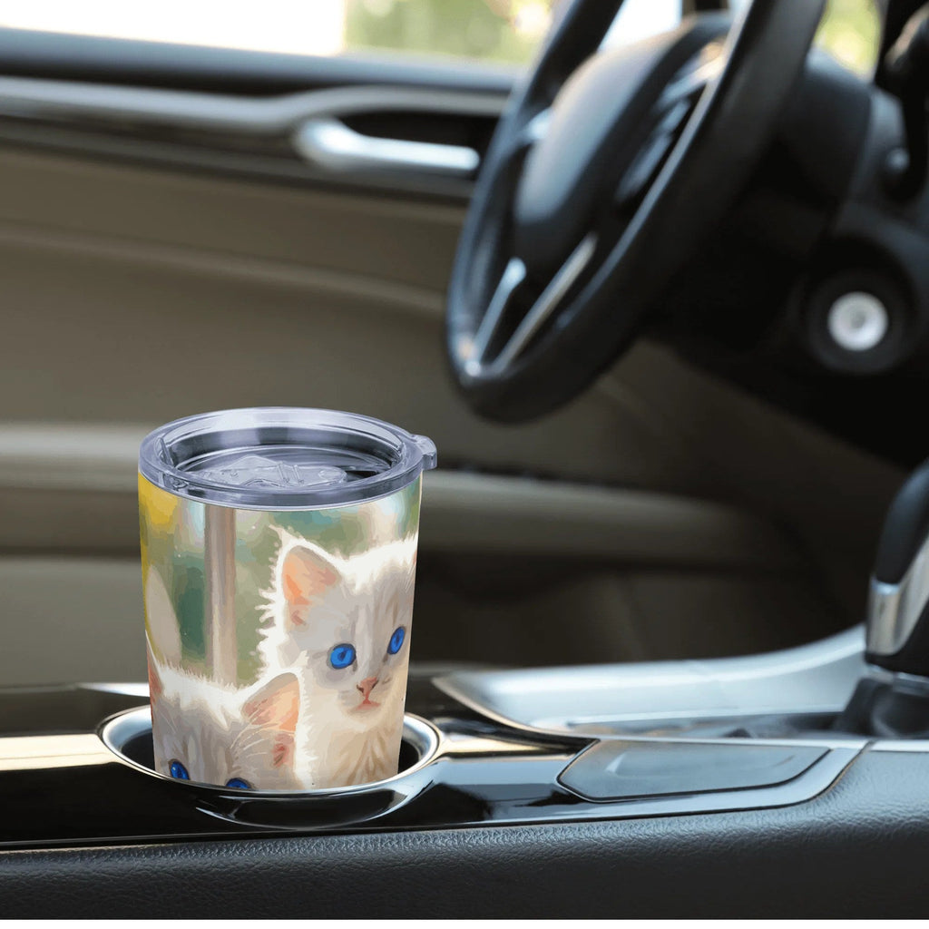 Cute White Kittens with Blue Eyes Stainless Steel 20oz Car Tumbler (Made in USA )