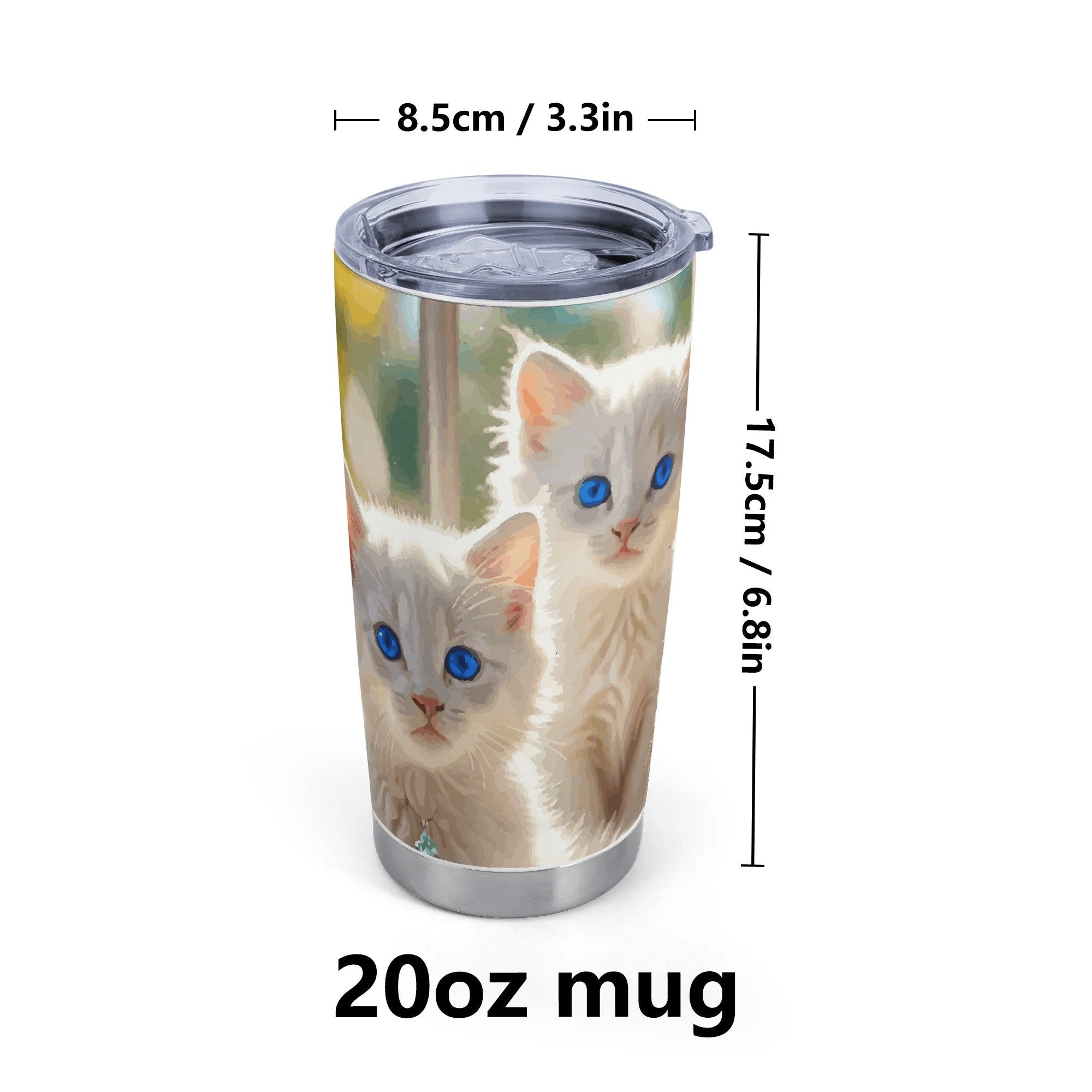 Cute White Kittens with Blue Eyes Stainless Steel 20oz Car Tumbler (Made in USA )