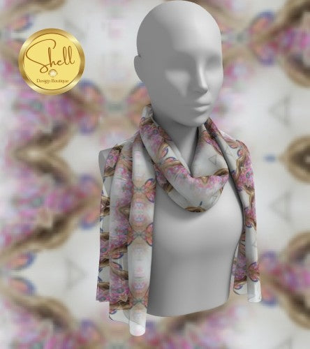 Pink and Gold Pattern Long Silky Scarf