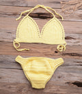 Beach Matching Split Bikini Hollow Out Cutout Hand Crocheting Woven Solid Color Swimsuit Set Bella Mia