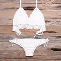 Beach Hollow-out Handmade Woven Split Strap Tank-Top Matching Shell Bikini Briefs