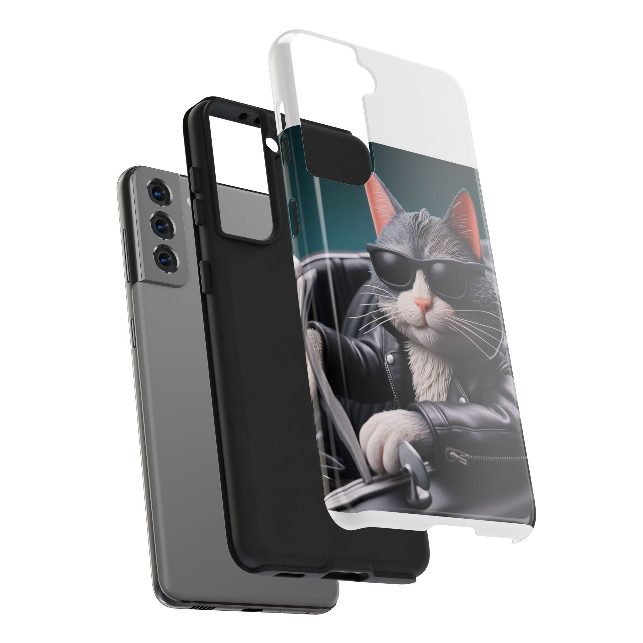 Cool Cat in Leather Jacket Driving Car Mobile Phone Case