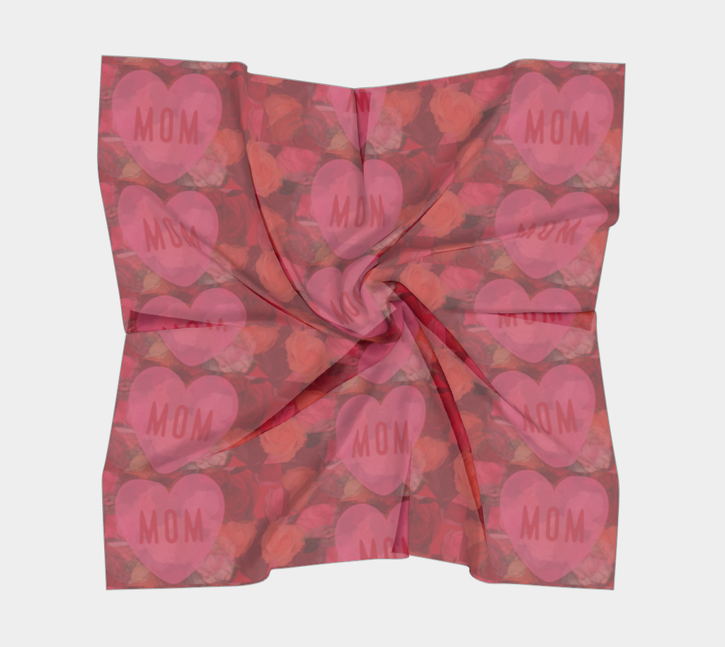 Mom Pink Hearts & Red Roses Square Scarf