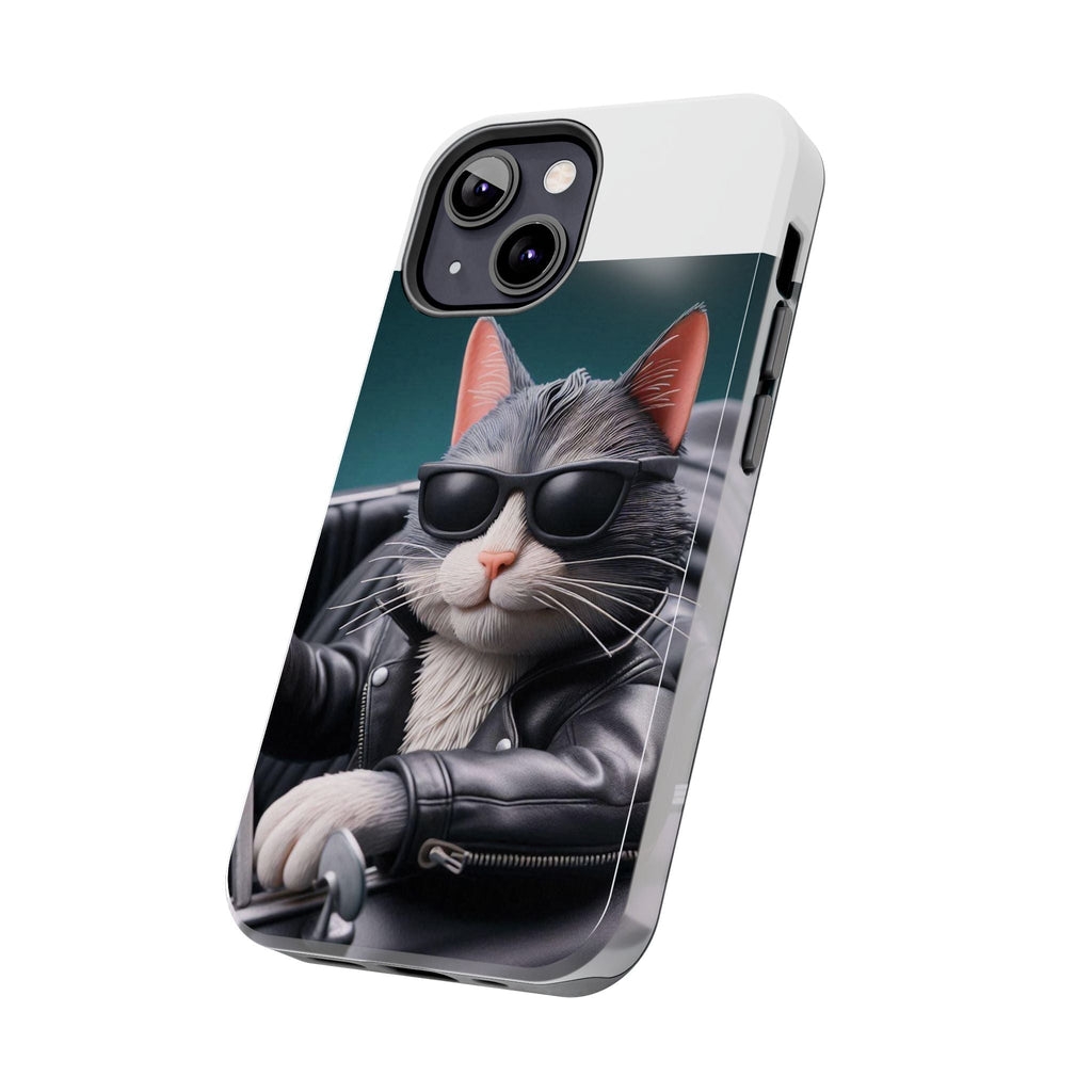 Cool Cat in Leather Jacket Driving Car Mobile Phone Case