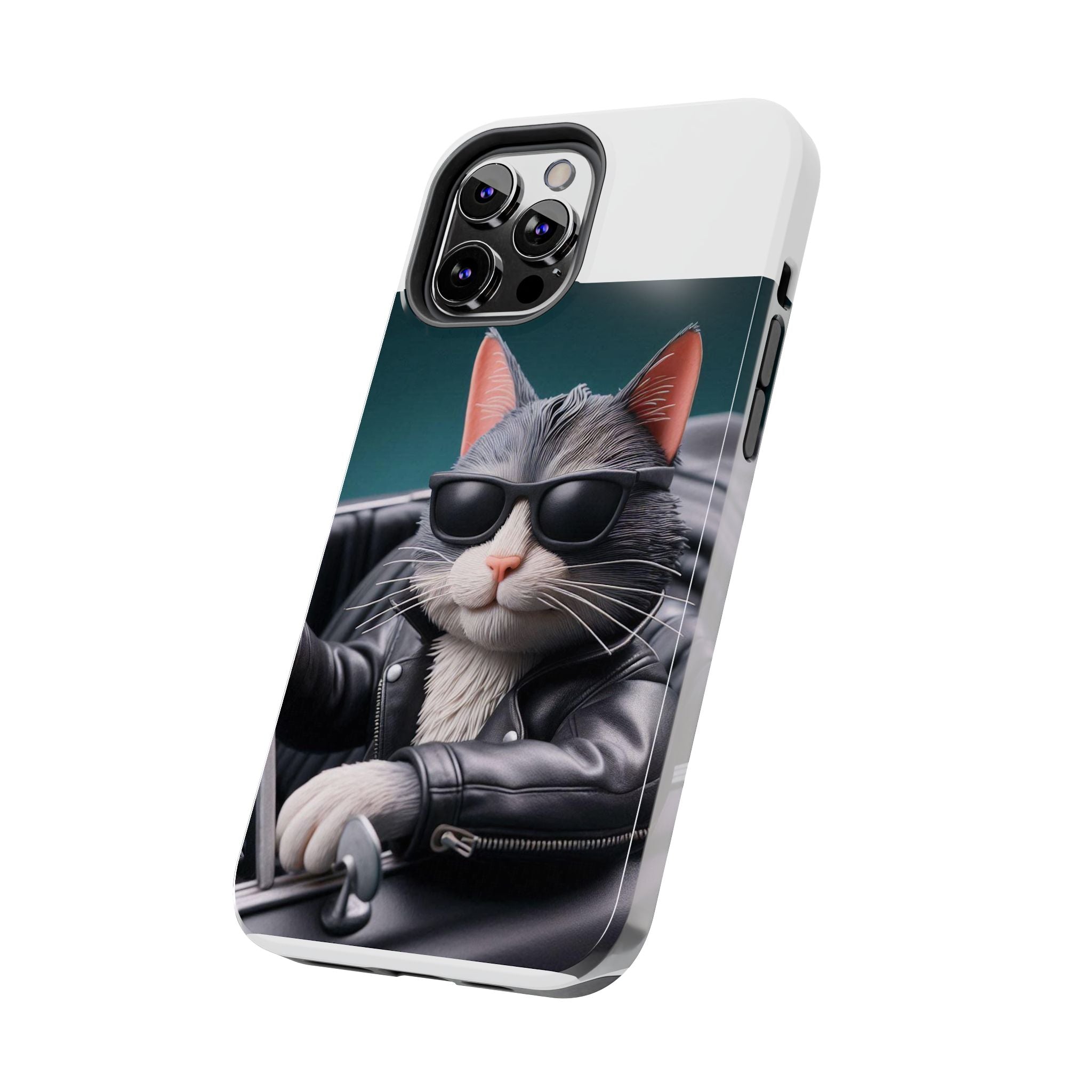 Cool Cat in Leather Jacket Driving Car Mobile Phone Case