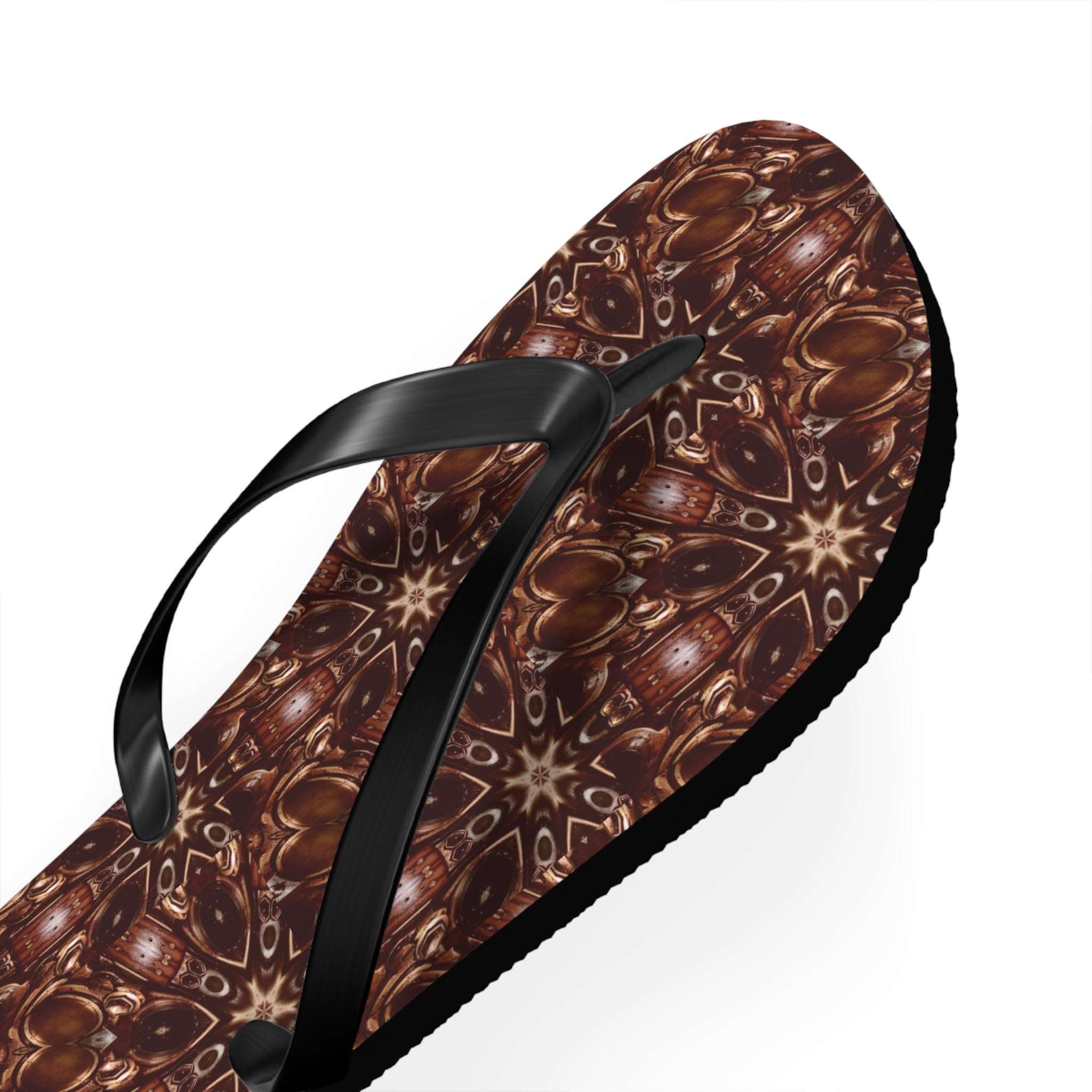 Brown and Beige Star Pattern Flip Flops