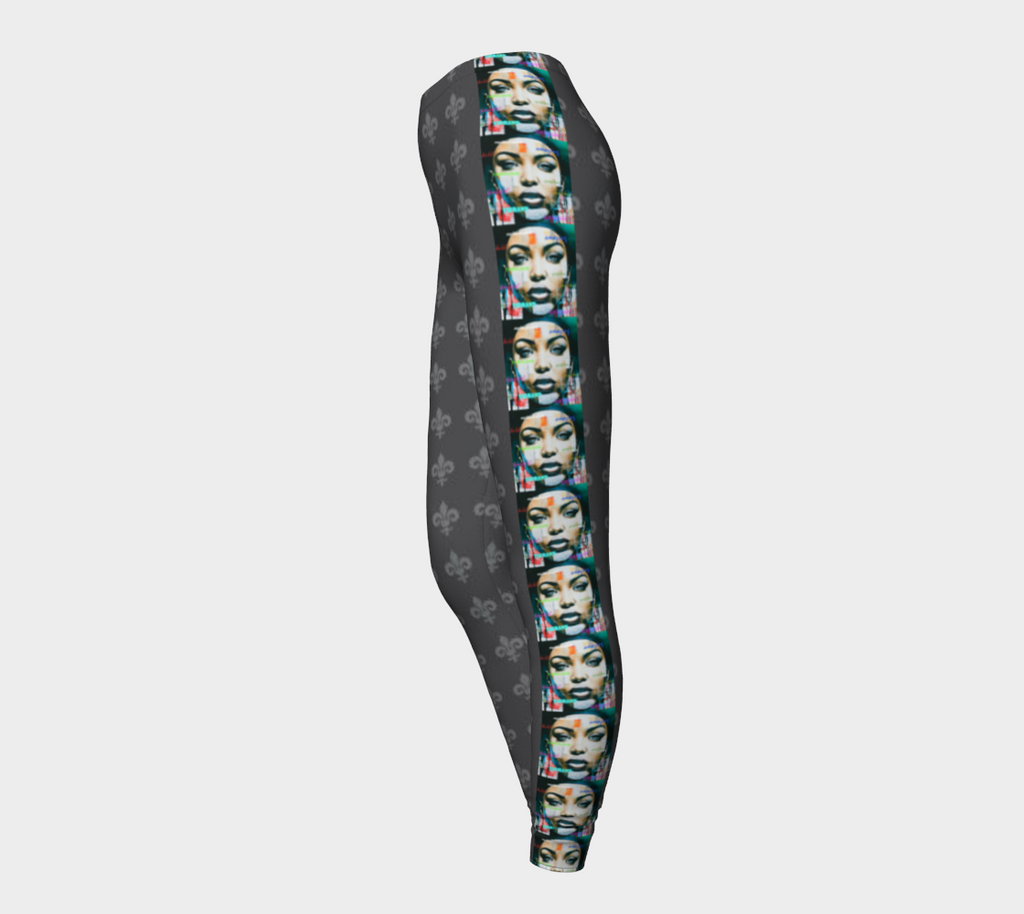 Beautiful Woman's Face Side Seam Printed Long Yoga Leggings