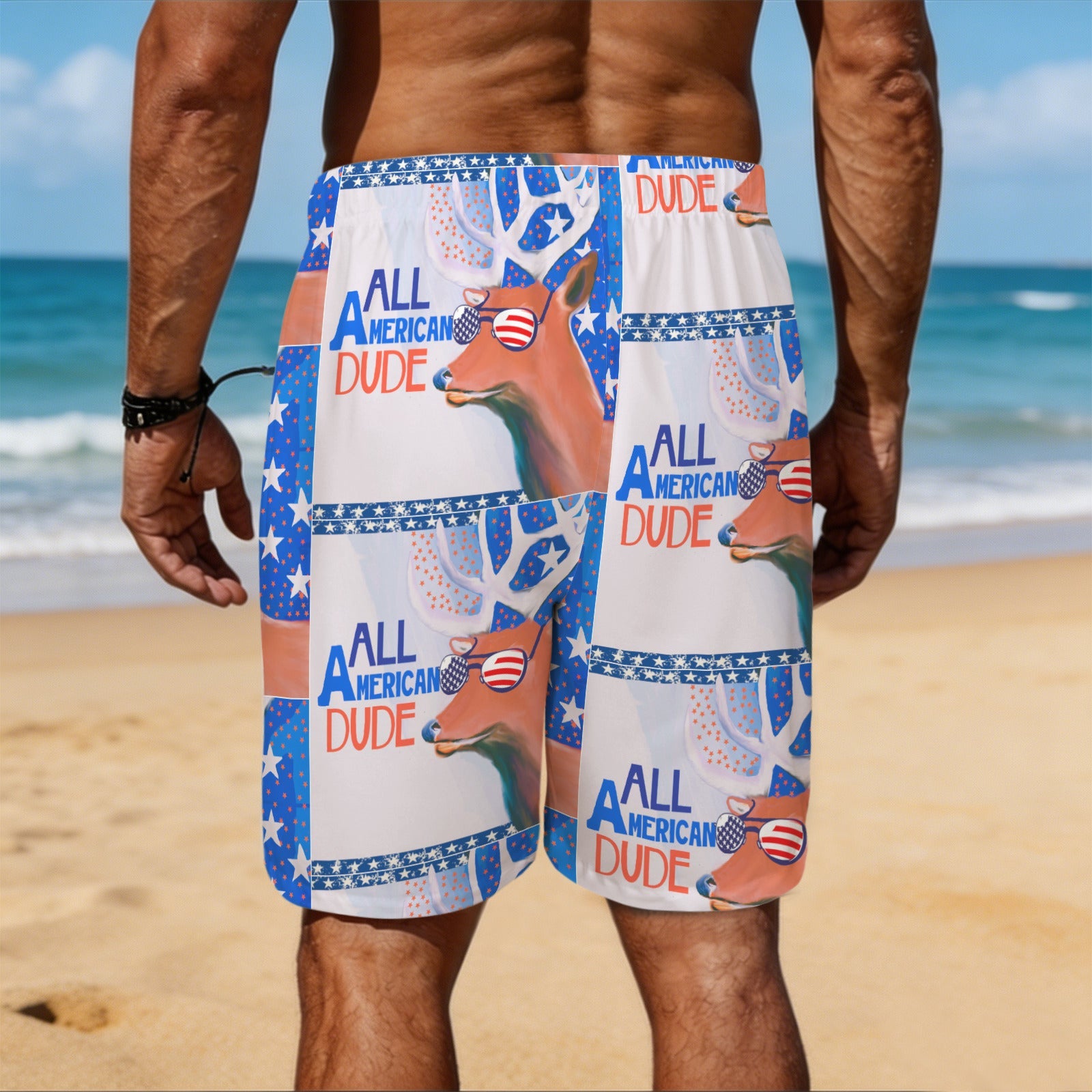 All American Dude with Deer Men's All Over Print Swim Shorts | Ships from USA