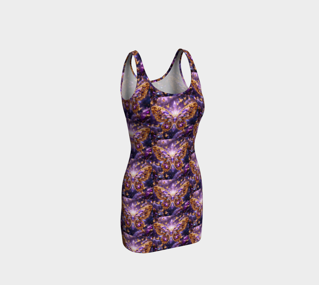 Crystal Purple Butterflies Fitted Short Dress