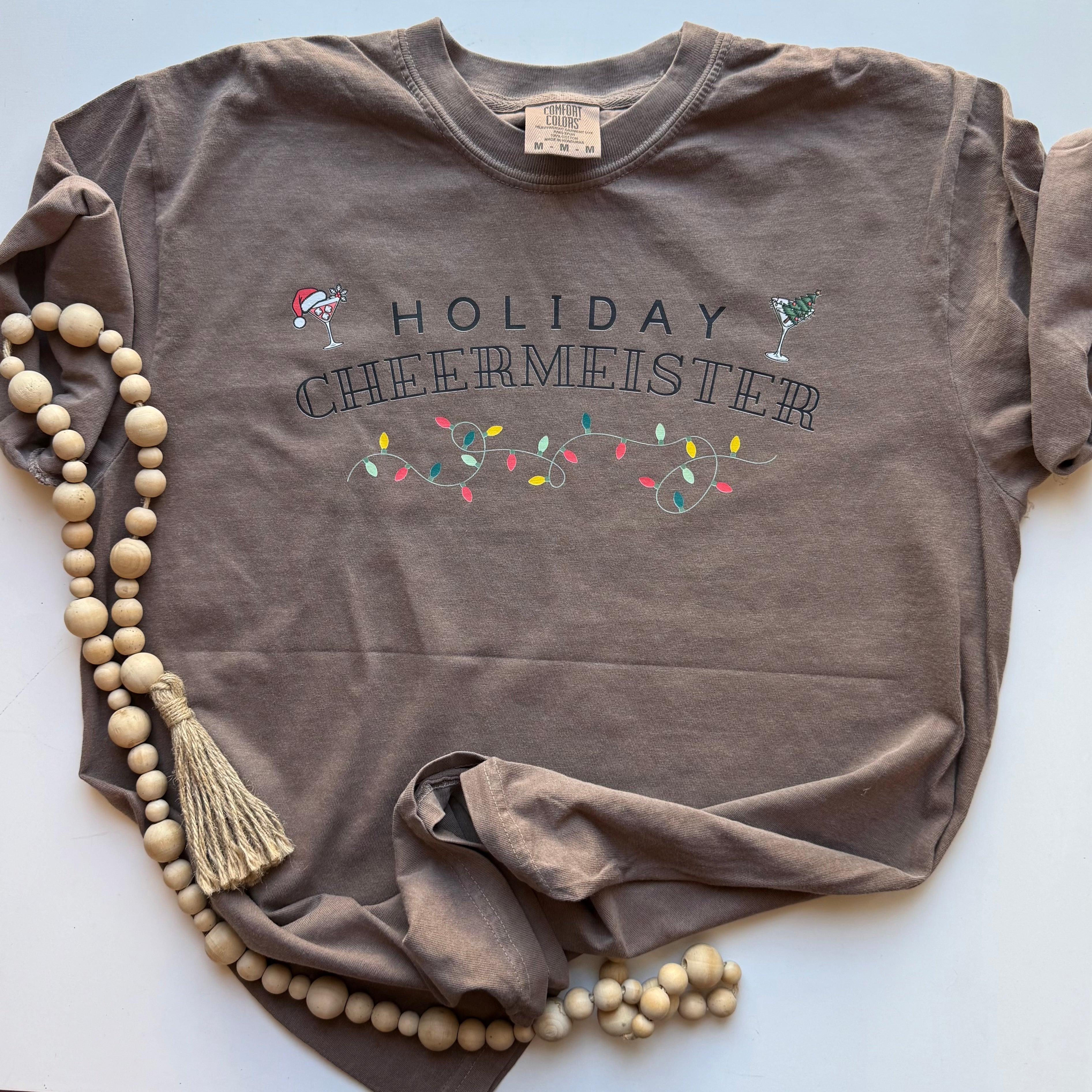 Holiday Cheermeister Graphic Tee | Retro Christmas Comfort Colors® Espresso Shirt