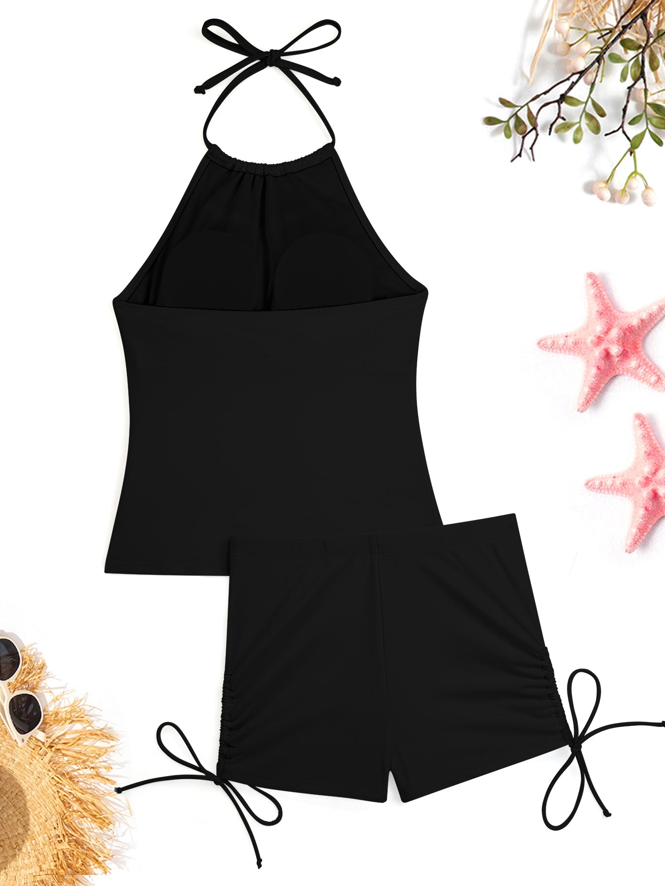 Cute Black Puppy Tankini Swimsuits with Shorts for Women (Front Printing)