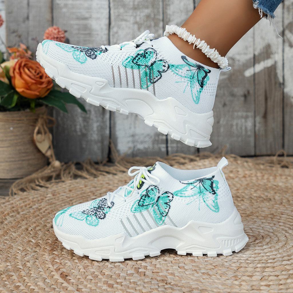 Women's Butterfly Print Mesh Casual Shoes Sneakers