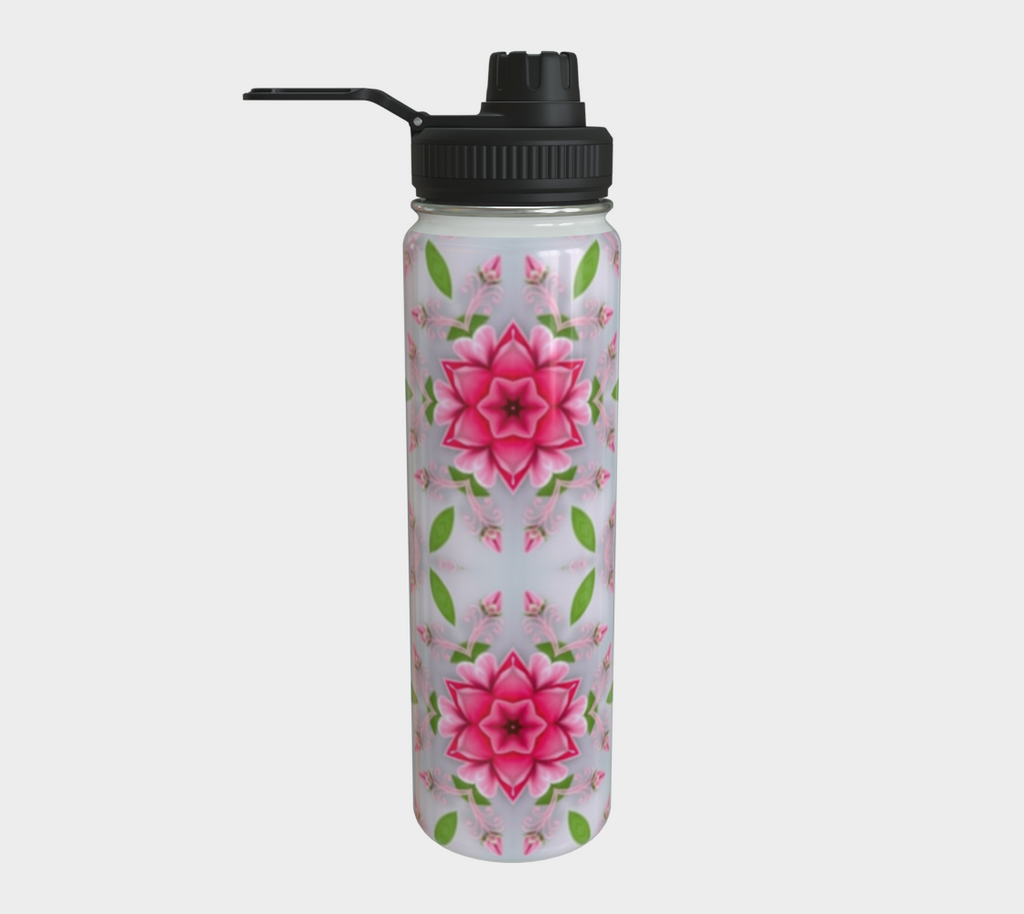 Silver and Pink Star Pattern 24 oz Stainless Steel Water Bottle with Twist-off Cap