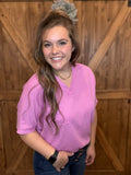 Waffle V Neck Dolman Sleeve Top