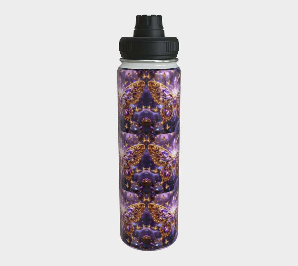 Crystal Purple Butterflies 24 oz Stainless Steel Water Bottle