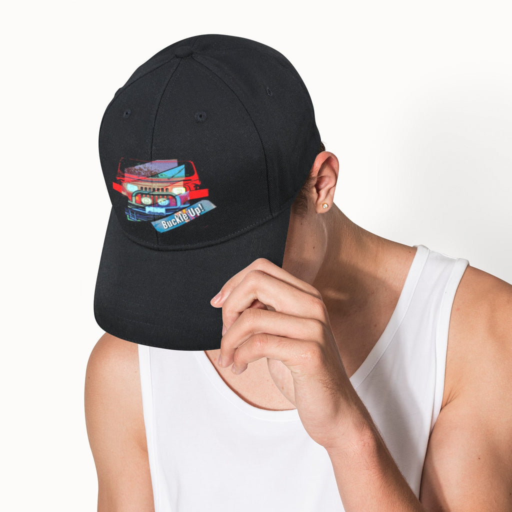 Buckle Up! 4 Wheel Drive Sandwich Black Baseball Cap (Made in USA)