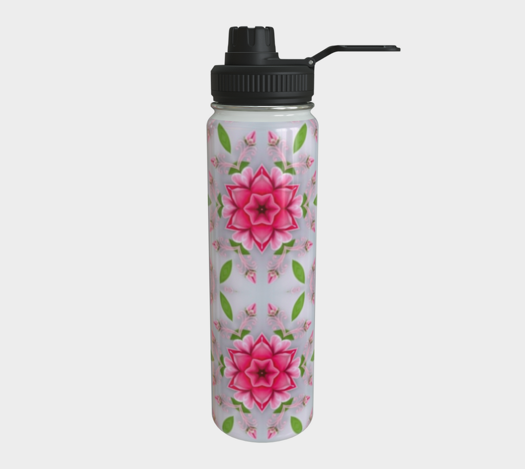 Silver and Pink Star Pattern 24 oz Stainless Steel Water Bottle with Twist-off Cap