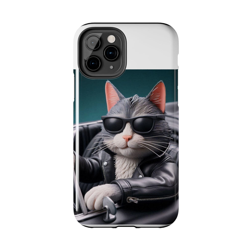 Cool Cat in Leather Jacket Driving Car Mobile Phone Case