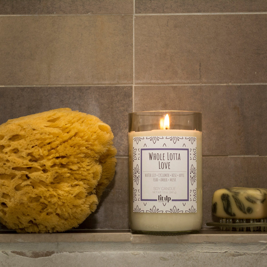 Whole Lotta Love scented 12 oz. soy candle in upcycled wine bottle - FKA Beautiful Day