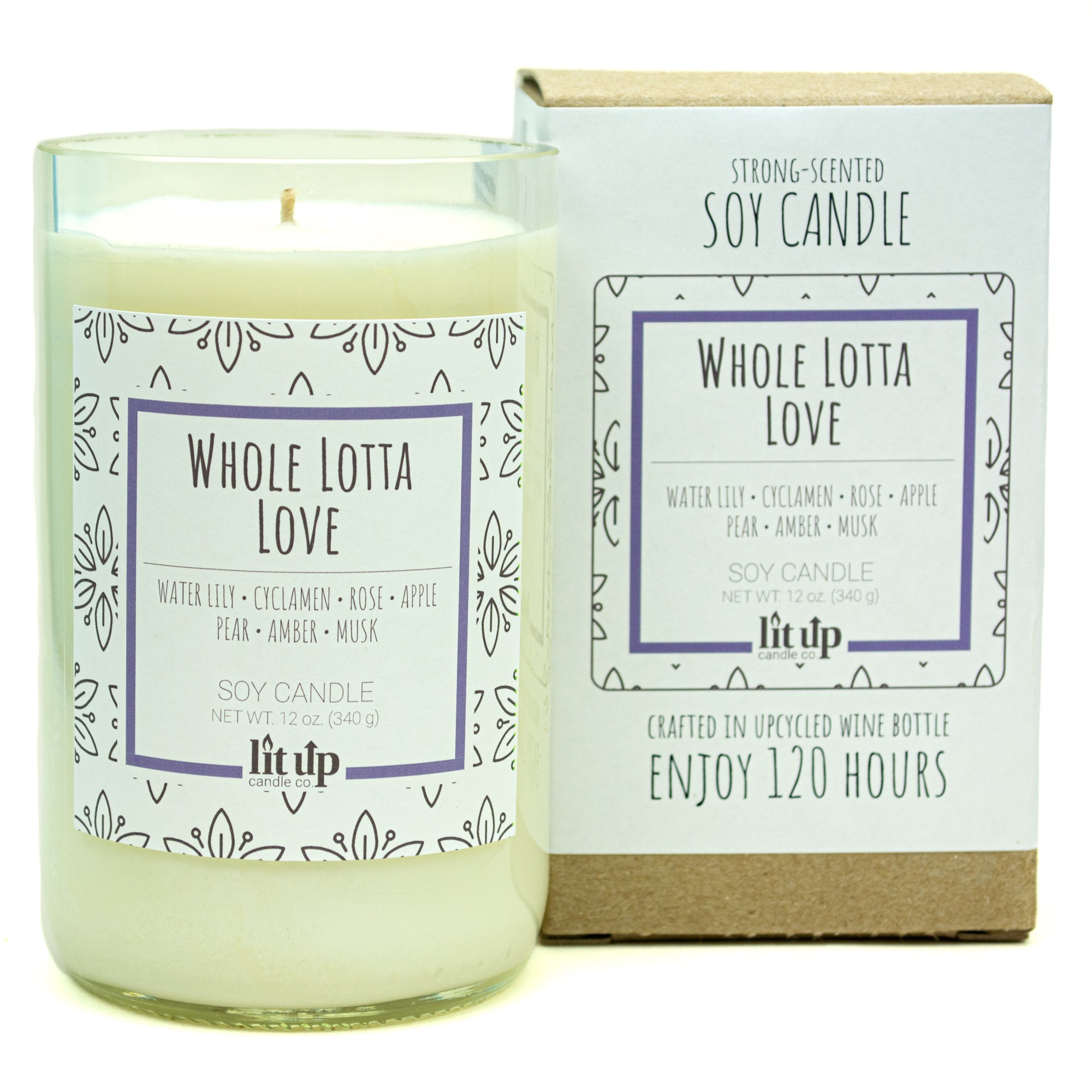 Whole Lotta Love scented 12 oz. soy candle in upcycled wine bottle - FKA Beautiful Day
