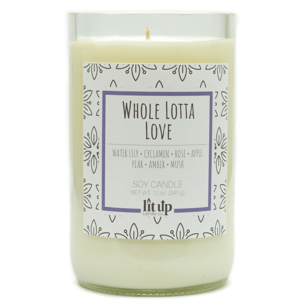 Whole Lotta Love scented 12 oz. soy candle in upcycled wine bottle - FKA Beautiful Day