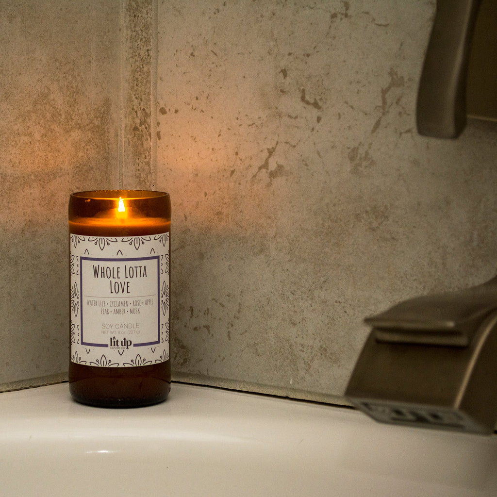 Whole Lotta Love scented 8 oz. soy candle in upcycled beer bottle - FKA Beautiful Day