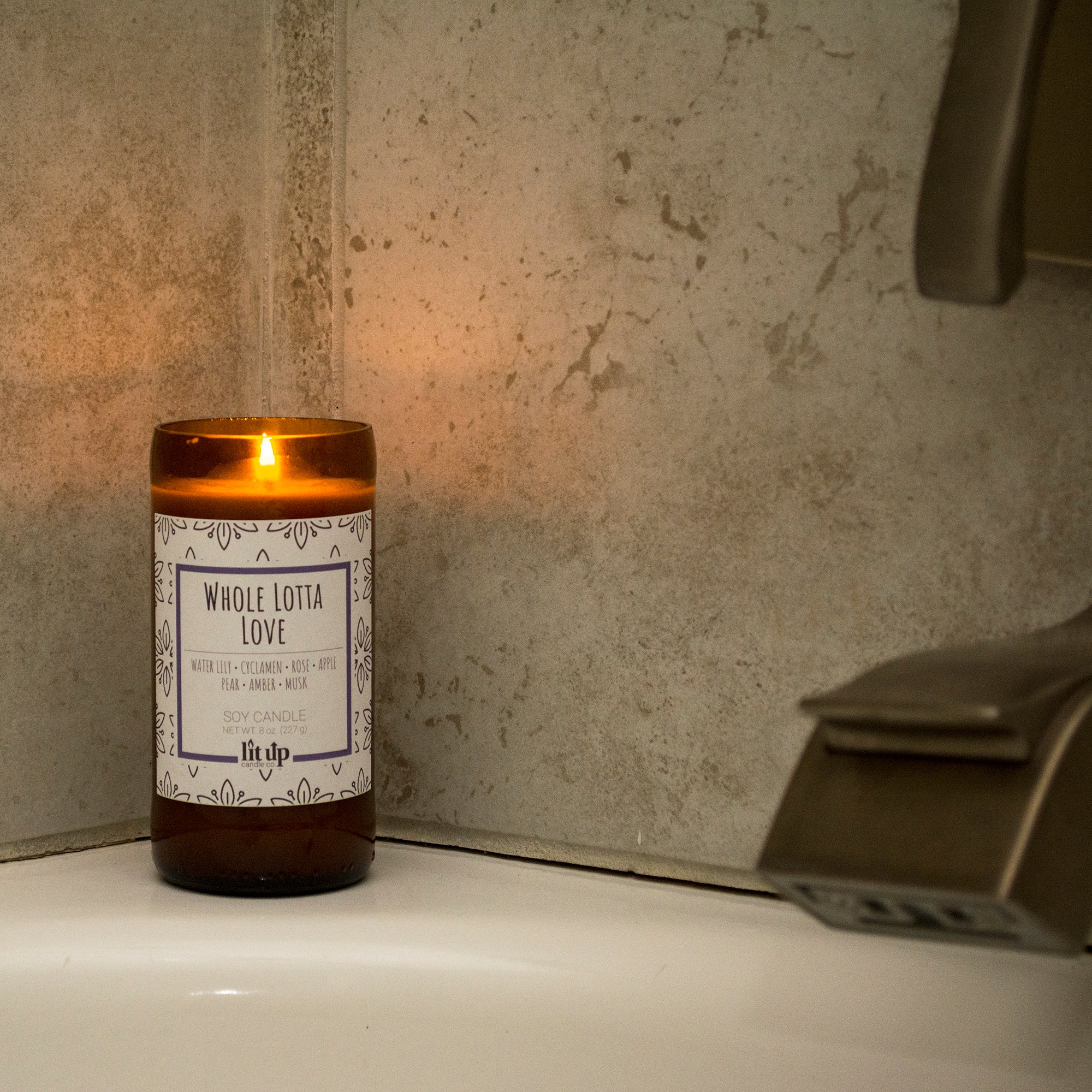Whole Lotta Love scented 8 oz. soy candle in upcycled beer bottle - FKA Beautiful Day