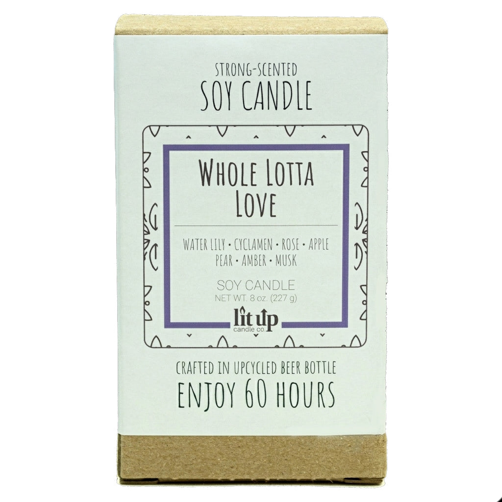 Whole Lotta Love scented 8 oz. soy candle in upcycled beer bottle - FKA Beautiful Day