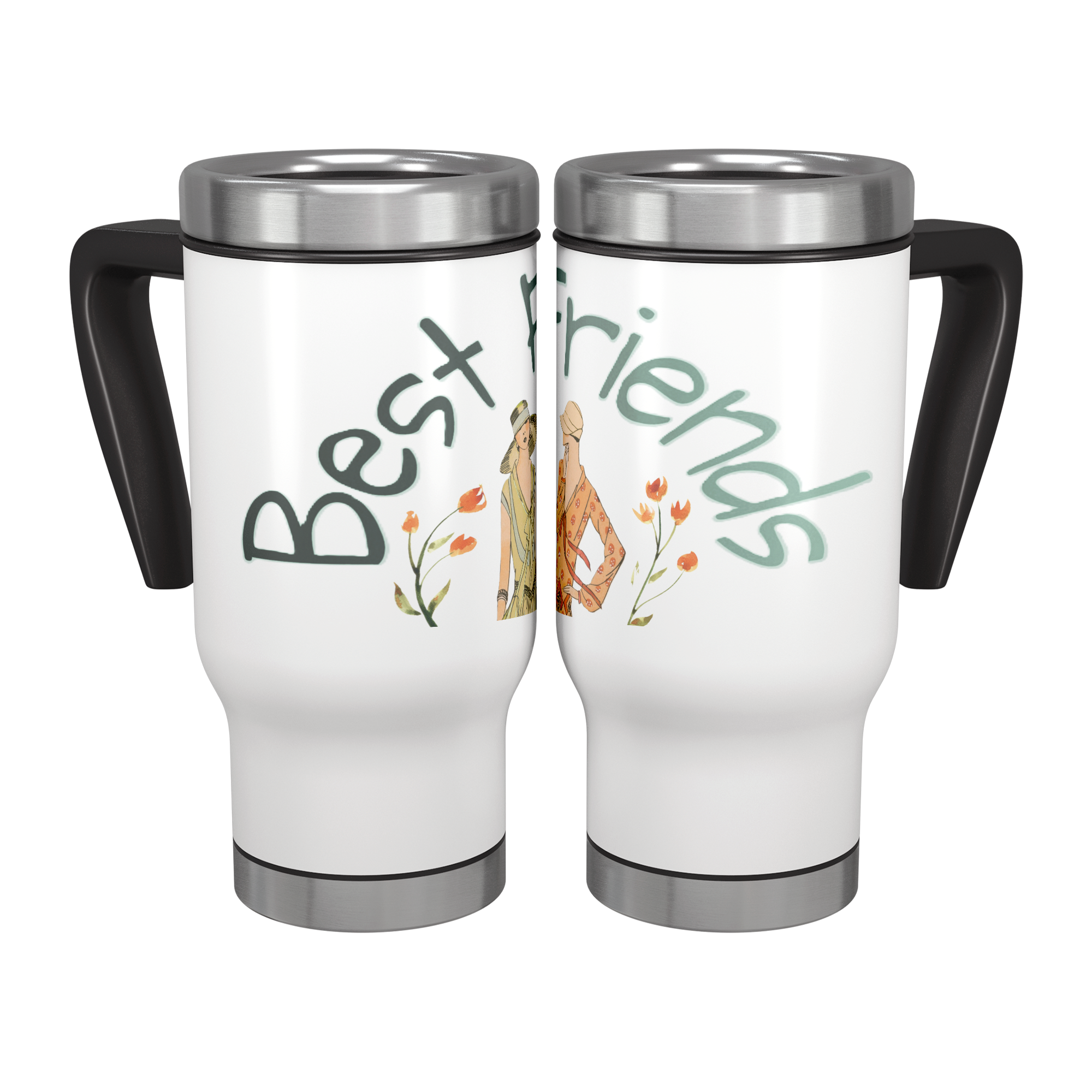 Vintage Fashionable Best Friends 14 oz Travel Mug Tumbler
