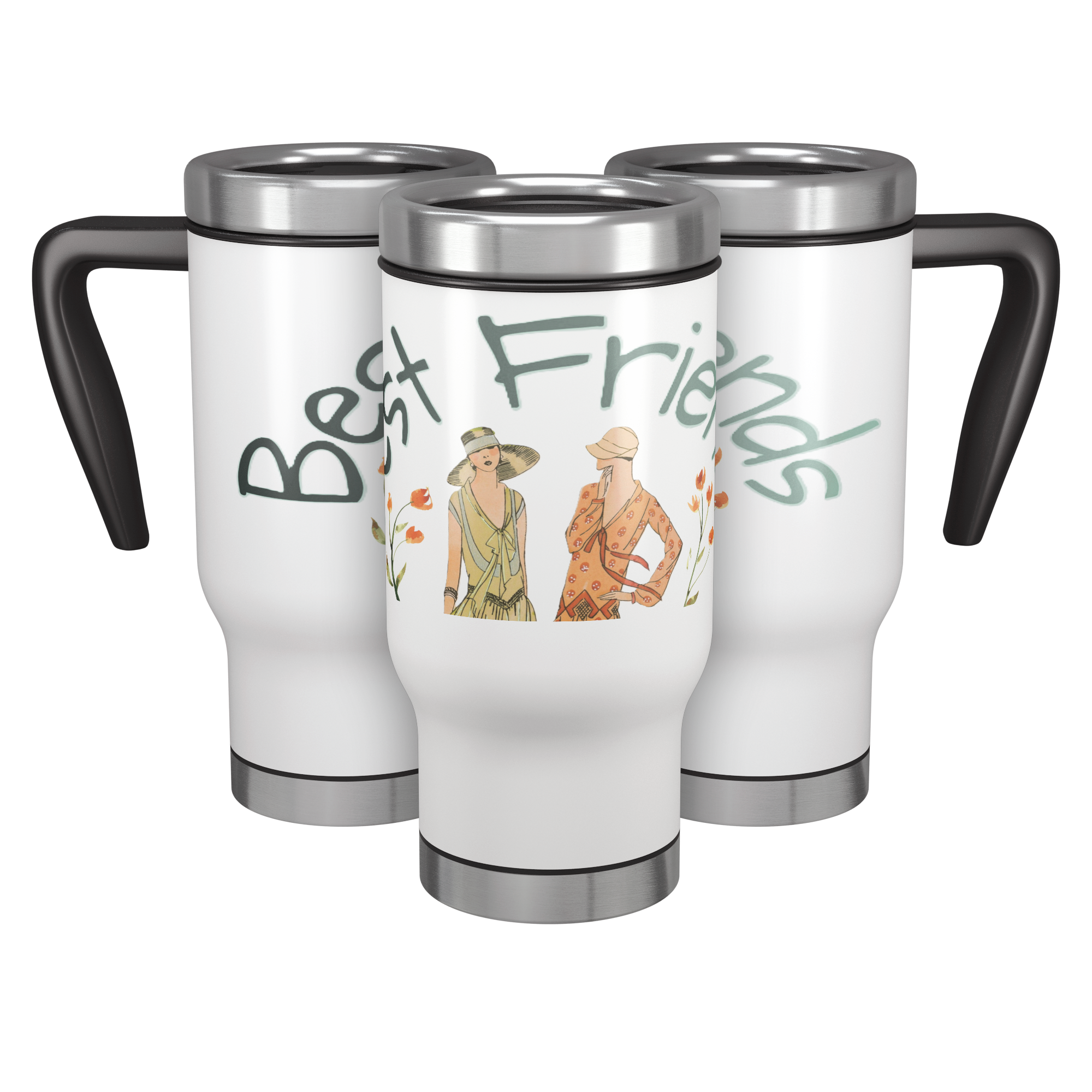 Vintage Fashionable Best Friends 14 oz Travel Mug Tumbler