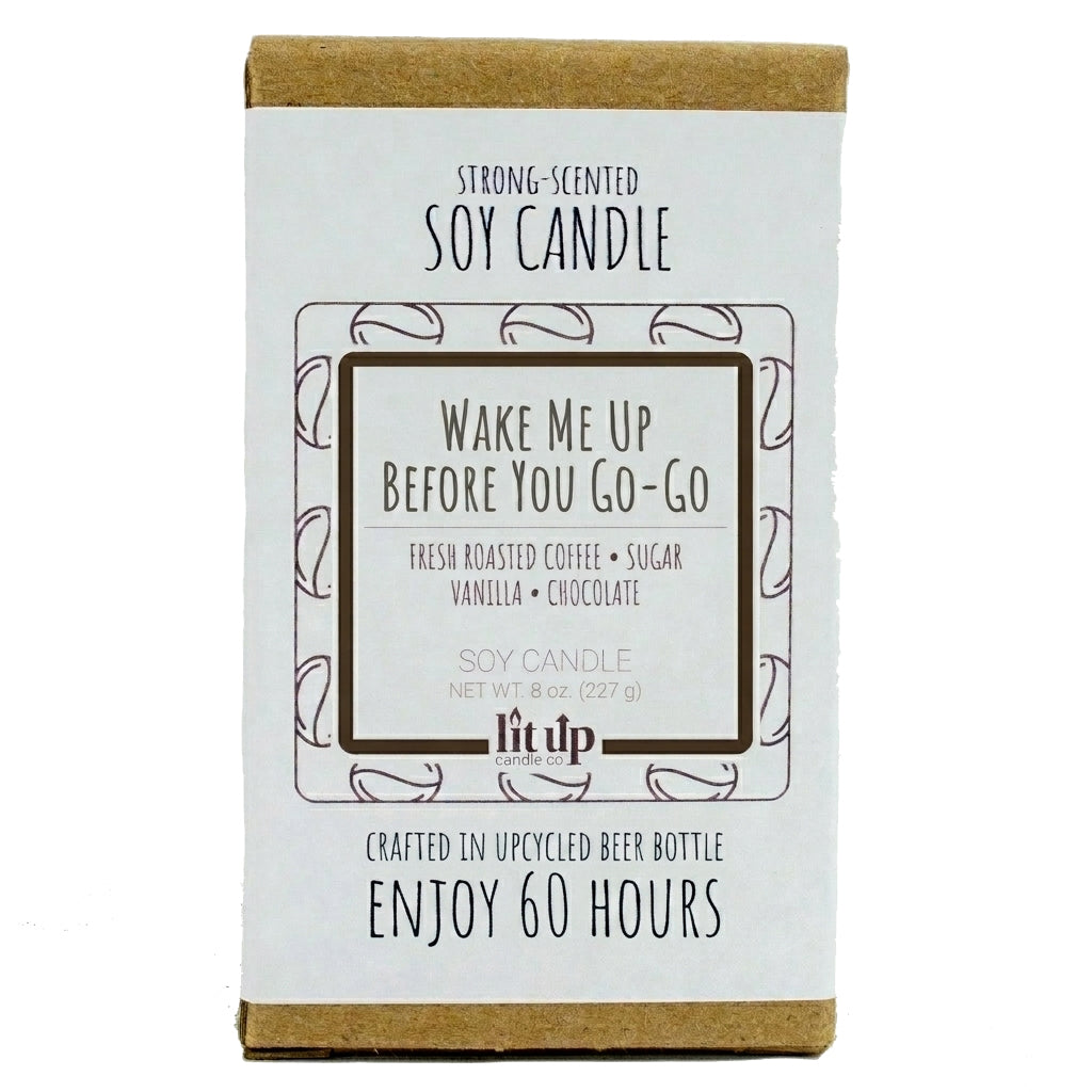 Wake Me Up Before You Go-Go scented 8 oz. soy candle in upcycled beer bottle - FKA Black Coffee