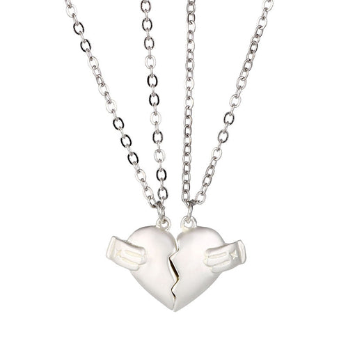 2Pcs Lovers Matching Heart Pendant Couple Magnetic Heart Pendant Necklace Couple Jewelry