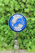 Lions Football Circle Blue Glitter Badge/ID Holder Reel
