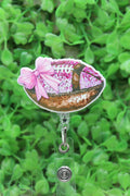Football with Pink Bow Badge/ID Holder Reel
