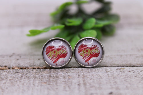 49ers Football Heart || 12mm Glass Stud Earrings || Hypoallergenic Hylidae Boutique