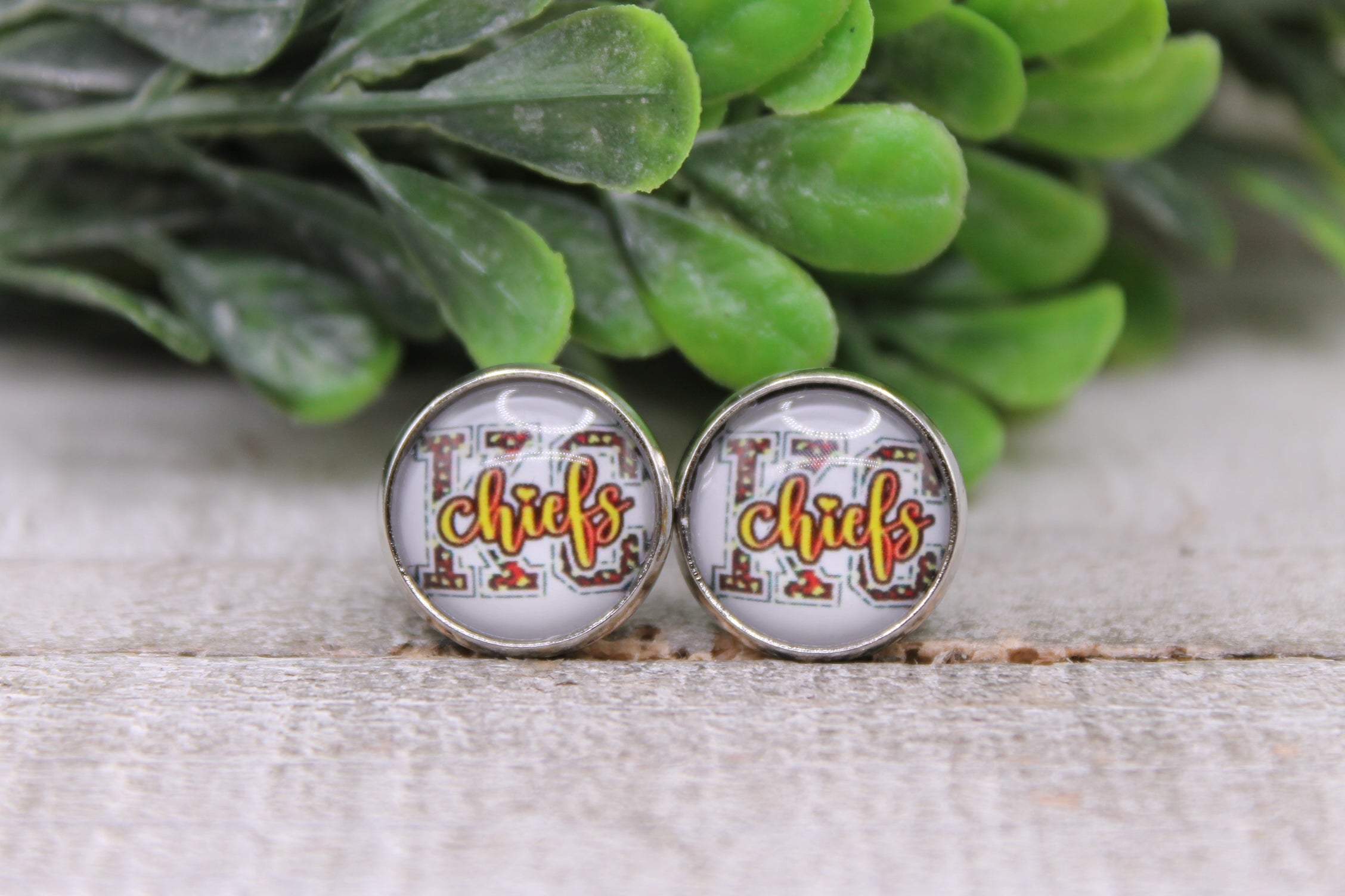 KC chiefs Football || 12mm Glass Stud Earrings || Hypoallergenic