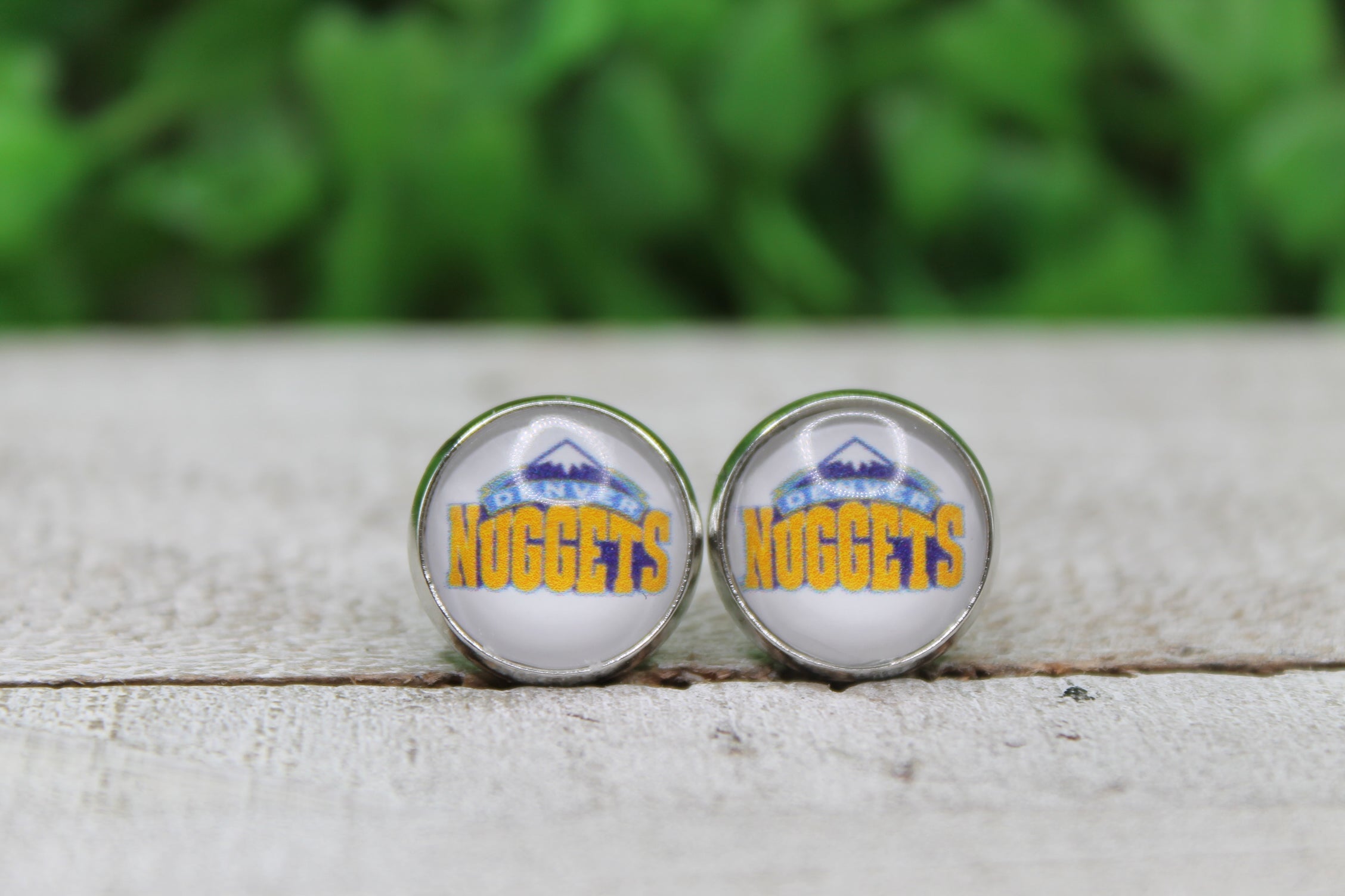 Colorado Nuggets Basketball White Stud Earrings